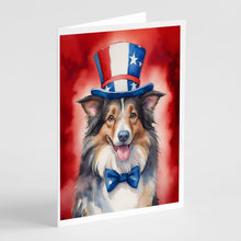 Load image into Gallery viewer, Collie Patriotic American Greeting Cards - Blank Note Cards – 8-Pack of Artist-Designed Cards with Envelopes