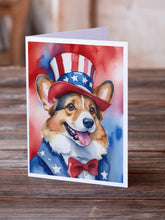 Load image into Gallery viewer, Corgi Patriotic American Greeting Cards - Blank Note Cards – 8-Pack of Artist-Designed Cards with Envelopes