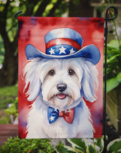 Load image into Gallery viewer, Coton de Tulear Patriotic American Garden Flag – Dog in Uncle Sam Hat | Red, White &amp; Blue Outdoor Decor