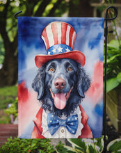 Load image into Gallery viewer, Curly-Coated Retriever Patriotic American Garden Flag – Dog in Uncle Sam Hat | Red, White &amp; Blue Outdoor Decor