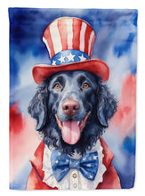 Load image into Gallery viewer, Curly-Coated Retriever Patriotic American Garden Flag – Dog in Uncle Sam Hat | Red, White &amp; Blue Outdoor Decor
