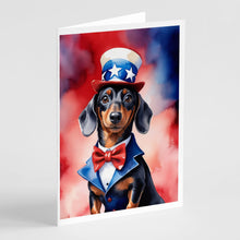 Load image into Gallery viewer, Dachshund Patriotic American Greeting Cards - Blank Note Cards – 8-Pack of Artist-Designed Cards with Envelopes
