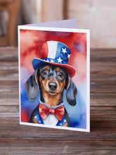 Load image into Gallery viewer, Dachshund Patriotic American Greeting Cards - Blank Note Cards – 8-Pack of Artist-Designed Cards with Envelopes