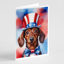 Load image into Gallery viewer, Dachshund Patriotic American Greeting Cards - Blank Note Cards – 8-Pack of Artist-Designed Cards with Envelopes
