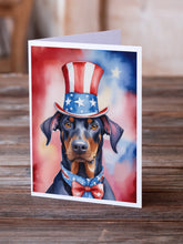 Load image into Gallery viewer, Doberman Pinscher Patriotic American Greeting Cards - Blank Note Cards – 8-Pack of Artist-Designed Cards with Envelopes