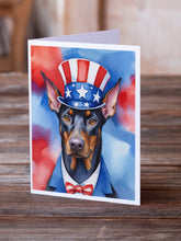 Load image into Gallery viewer, Doberman Pinscher Patriotic American Greeting Cards - Blank Note Cards – 8-Pack of Artist-Designed Cards with Envelopes