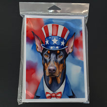 Load image into Gallery viewer, Doberman Pinscher Patriotic American Greeting Cards - Blank Note Cards – 8-Pack of Artist-Designed Cards with Envelopes