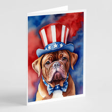 Load image into Gallery viewer, Dogue de Bordeaux Patriotic American Greeting Cards - Blank Note Cards – 8-Pack of Artist-Designed Cards with Envelopes