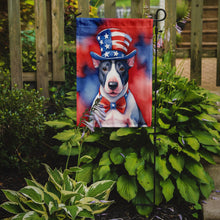 Load image into Gallery viewer, English Bull Terrier Patriotic American Garden Flag – Dog in Uncle Sam Hat | Red, White &amp; Blue Outdoor Decor