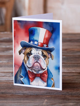 Load image into Gallery viewer, English Bulldog Patriotic American Greeting Cards - Blank Note Cards – 8-Pack of Artist-Designed Cards with Envelopes