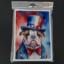 Load image into Gallery viewer, English Bulldog Patriotic American Greeting Cards - Blank Note Cards – 8-Pack of Artist-Designed Cards with Envelopes