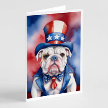 Load image into Gallery viewer, English Bulldog Patriotic American Greeting Cards - Blank Note Cards – 8-Pack of Artist-Designed Cards with Envelopes