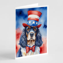 Load image into Gallery viewer, English Cocker Spaniel Patriotic American Greeting Cards - Blank Note Cards – 8-Pack of Artist-Designed Cards with Envelopes