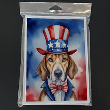Load image into Gallery viewer, English Foxhound Patriotic American Greeting Cards - Blank Note Cards – 8-Pack of Artist-Designed Cards with Envelopes