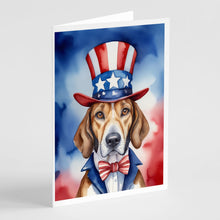 Load image into Gallery viewer, English Foxhound Patriotic American Greeting Cards - Blank Note Cards – 8-Pack of Artist-Designed Cards with Envelopes