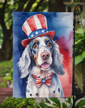 Load image into Gallery viewer, English Setter Patriotic American Garden Flag – Dog in Uncle Sam Hat | Red, White &amp; Blue Outdoor Decor