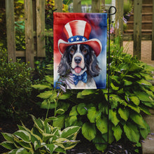 Load image into Gallery viewer, English Springer Spaniel Patriotic American Garden Flag – Dog in Uncle Sam Hat | Red, White &amp; Blue Outdoor Decor