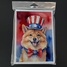 Load image into Gallery viewer, Finnish Spitz Patriotic American Greeting Cards - Blank Note Cards – 8-Pack of Artist-Designed Cards with Envelopes