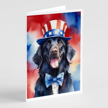 Load image into Gallery viewer, Flat-Coated Retriever Patriotic American Greeting Cards - Blank Note Cards – 8-Pack of Artist-Designed Cards with Envelopes