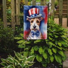 Load image into Gallery viewer, Fox Terrier Patriotic American Garden Flag – Dog in Uncle Sam Hat | Red, White &amp; Blue Outdoor Decor