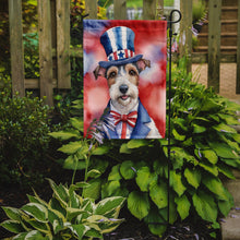 Load image into Gallery viewer, Fox Terrier Patriotic American Garden Flag – Dog in Uncle Sam Hat | Red, White &amp; Blue Outdoor Decor