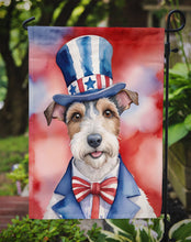 Load image into Gallery viewer, Fox Terrier Patriotic American Garden Flag – Dog in Uncle Sam Hat | Red, White &amp; Blue Outdoor Decor