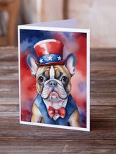 Load image into Gallery viewer, French Bulldog Patriotic American Greeting Cards - Blank Note Cards – 8-Pack of Artist-Designed Cards with Envelopes