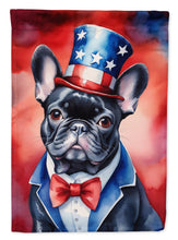 Load image into Gallery viewer, French Bulldog Patriotic American Garden Flag – Dog in Uncle Sam Hat | Red, White &amp; Blue Outdoor Decor