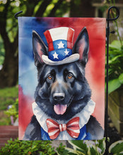 Load image into Gallery viewer, German Shepherd Patriotic American Garden Flag – Dog in Uncle Sam Hat | Red, White &amp; Blue Outdoor Decor