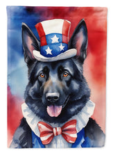 Load image into Gallery viewer, German Shepherd Patriotic American Garden Flag – Dog in Uncle Sam Hat | Red, White &amp; Blue Outdoor Decor