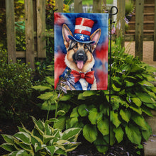 Load image into Gallery viewer, German Shepherd Patriotic American Garden Flag – Dog in Uncle Sam Hat | Red, White &amp; Blue Outdoor Decor