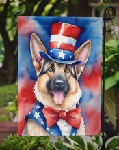 Load image into Gallery viewer, German Shepherd Patriotic American Garden Flag – Dog in Uncle Sam Hat | Red, White &amp; Blue Outdoor Decor