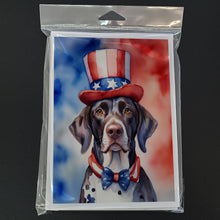 Load image into Gallery viewer, German Shorthaired Pointer Patriotic American Greeting Cards - Blank Note Cards – 8-Pack of Artist-Designed Cards with Envelopes