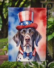 Load image into Gallery viewer, German Shorthaired Pointer Patriotic American Garden Flag – Dog in Uncle Sam Hat | Red, White &amp; Blue Outdoor Decor