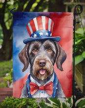 Load image into Gallery viewer, German Wirehaired Pointer Patriotic American Garden Flag – Dog in Uncle Sam Hat | Red, White &amp; Blue Outdoor Decor