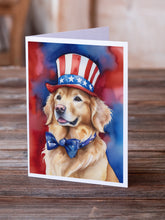 Load image into Gallery viewer, Golden Retriever Patriotic American Greeting Cards - Blank Note Cards – 8-Pack of Artist-Designed Cards with Envelopes