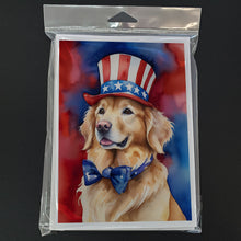 Load image into Gallery viewer, Golden Retriever Patriotic American Greeting Cards - Blank Note Cards – 8-Pack of Artist-Designed Cards with Envelopes