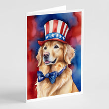 Load image into Gallery viewer, Golden Retriever Patriotic American Greeting Cards - Blank Note Cards – 8-Pack of Artist-Designed Cards with Envelopes