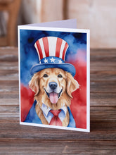Load image into Gallery viewer, Golden Retriever Patriotic American Greeting Cards - Blank Note Cards – 8-Pack of Artist-Designed Cards with Envelopes
