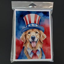 Load image into Gallery viewer, Golden Retriever Patriotic American Greeting Cards - Blank Note Cards – 8-Pack of Artist-Designed Cards with Envelopes