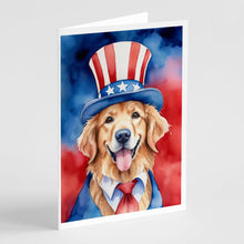 Load image into Gallery viewer, Golden Retriever Patriotic American Greeting Cards - Blank Note Cards – 8-Pack of Artist-Designed Cards with Envelopes