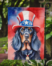 Load image into Gallery viewer, Gordon Setter Patriotic American Garden Flag – Dog in Uncle Sam Hat | Red, White &amp; Blue Outdoor Decor