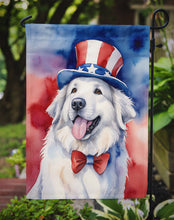 Load image into Gallery viewer, Great Pyrenees Patriotic American Garden Flag – Dog in Uncle Sam Hat | Red, White &amp; Blue Outdoor Decor
