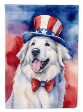 Load image into Gallery viewer, Great Pyrenees Patriotic American Garden Flag – Dog in Uncle Sam Hat | Red, White &amp; Blue Outdoor Decor