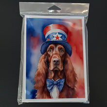 Load image into Gallery viewer, Irish Setter Patriotic American Greeting Cards - Blank Note Cards – 8-Pack of Artist-Designed Cards with Envelopes
