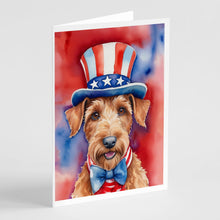 Load image into Gallery viewer, Irish Terrier Patriotic American Greeting Cards - Blank Note Cards – 8-Pack of Artist-Designed Cards with Envelopes