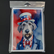 Load image into Gallery viewer, Irish Wolfhound Patriotic American Greeting Cards - Blank Note Cards – 8-Pack of Artist-Designed Cards with Envelopes