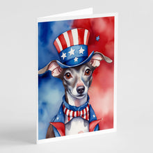Load image into Gallery viewer, Italian Greyhound Patriotic American Greeting Cards - Blank Note Cards – 8-Pack of Artist-Designed Cards with Envelopes