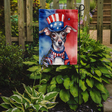 Load image into Gallery viewer, Italian Greyhound Patriotic American Garden Flag – Dog in Uncle Sam Hat | Red, White &amp; Blue Outdoor Decor