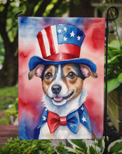 Load image into Gallery viewer, Jack Russell Terrier Patriotic American Garden Flag – Dog in Uncle Sam Hat | Red, White &amp; Blue Outdoor Decor